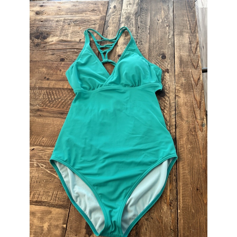 prana one piece swimsuit Tie Back Aqua  UPF 50+ Blue Halter Women's Large